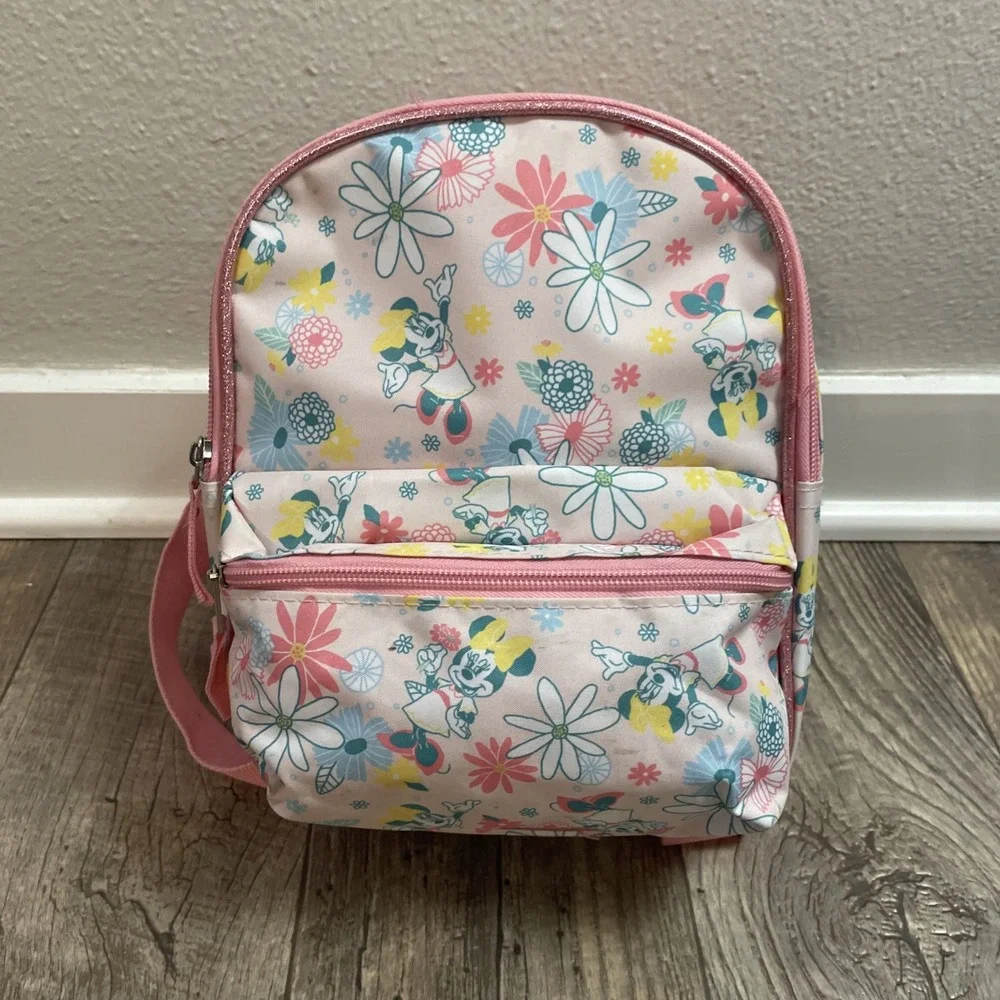 Minnie Mouse Mini Backpack 10x8, Pink Glitter Accent, Pink Straps‎